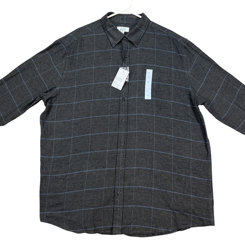 Craft & Barrow Mens XL Long Sleeve Button Down Houndstooth Flannel Shirt Plaid